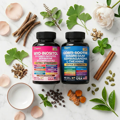 Equilibrio hormonal + Calma natural Myo-Inositol + Corti-Soothe GRATIS